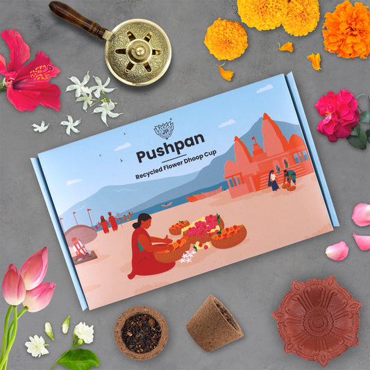Pushpan - Recycled Flower Dhoop Cup - Organic Luxury Collection (Pack of 12 Cups)