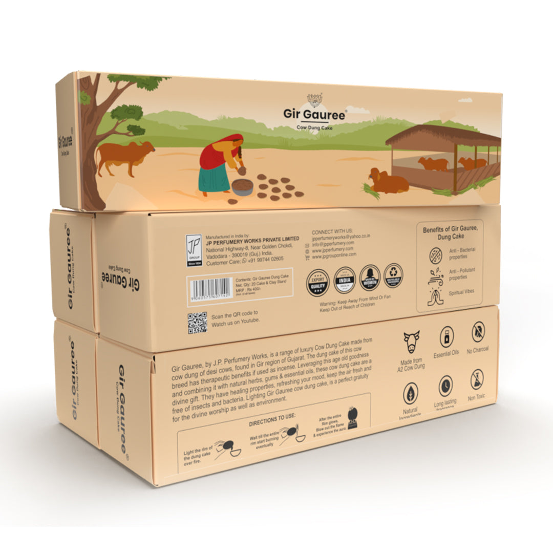 Gir Gauree - Cow Dung Cake - Organic Luxury Collection (Pack of 20 Cakes)
