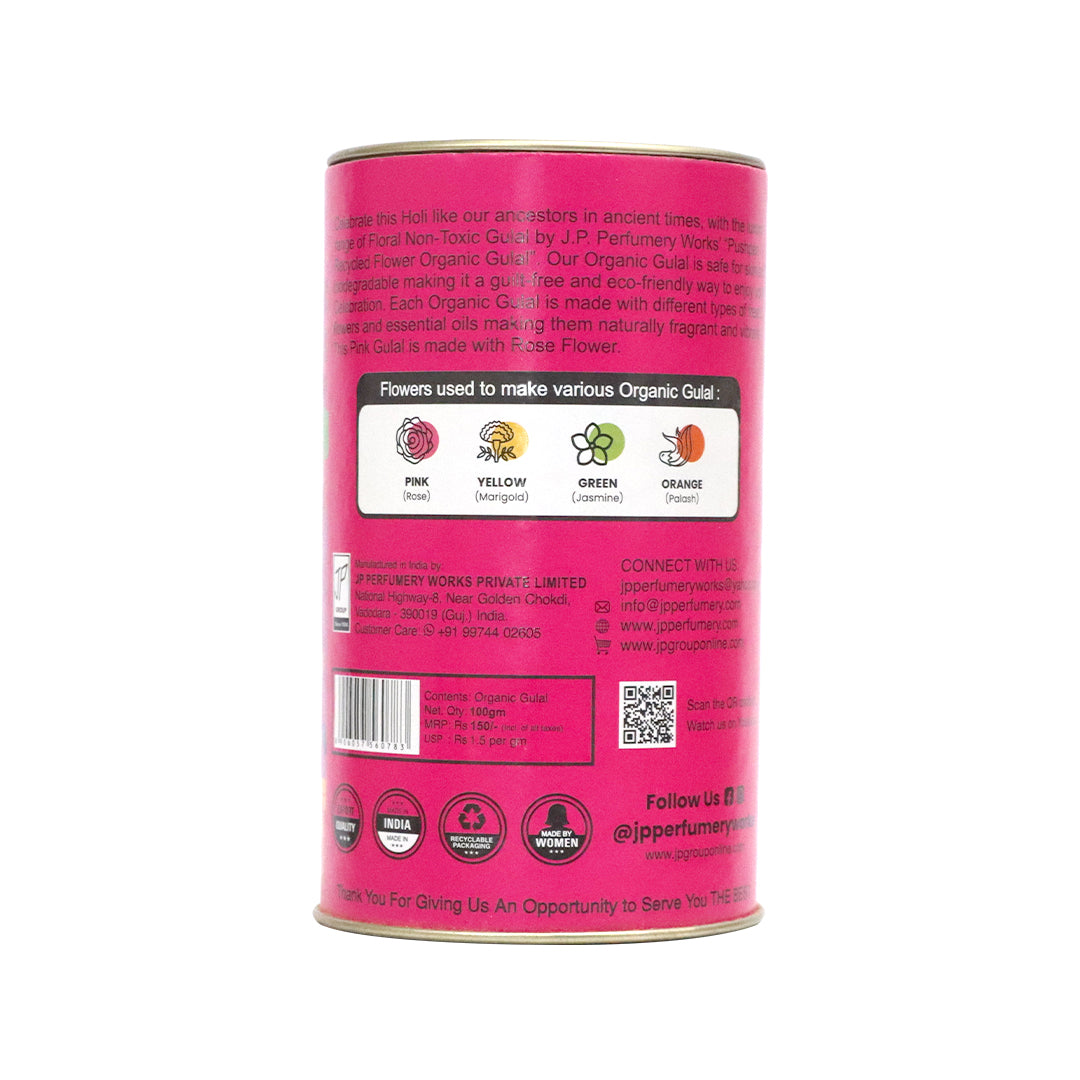 Organic Holi Gulal Pink 100gm - Natural Rose Flower Gulal