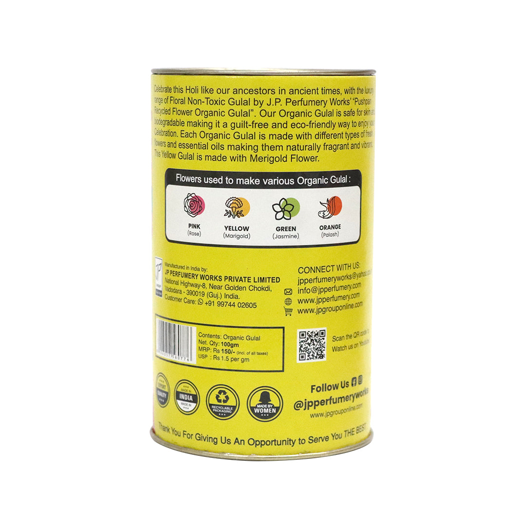 Organic Holi Gulal Yellow 100gm - Natural Marigold Flower Gulal