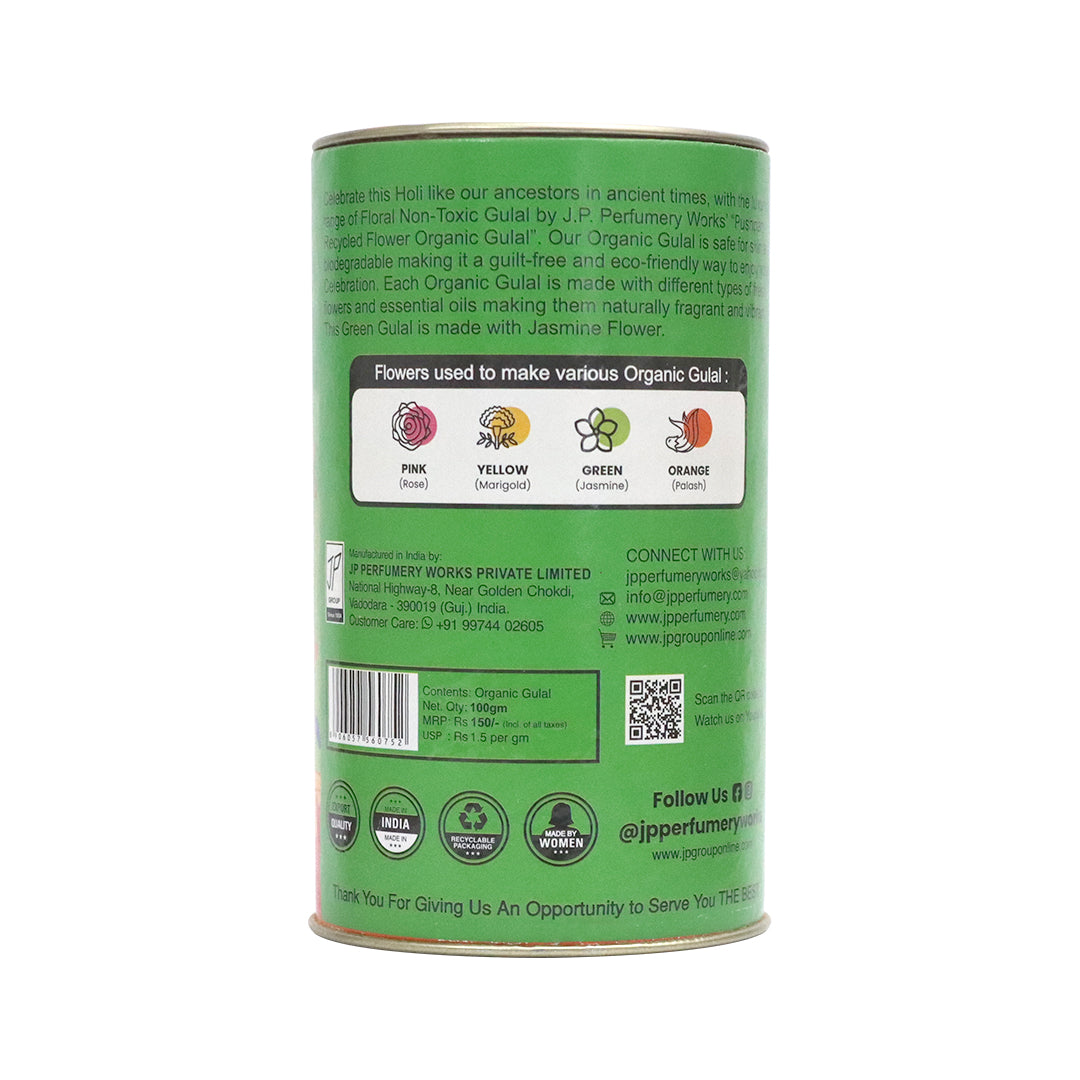 Organic Holi Gulal Green 100gm - Natural Jasmine Flower Gulal
