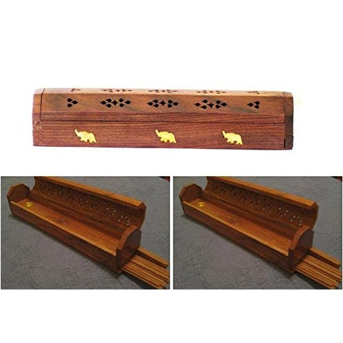 Handcrafted Sheesham Wood and Brass Agarbatti Holder (25 cm x 4.5 cm x 5.0 cm, Brown)